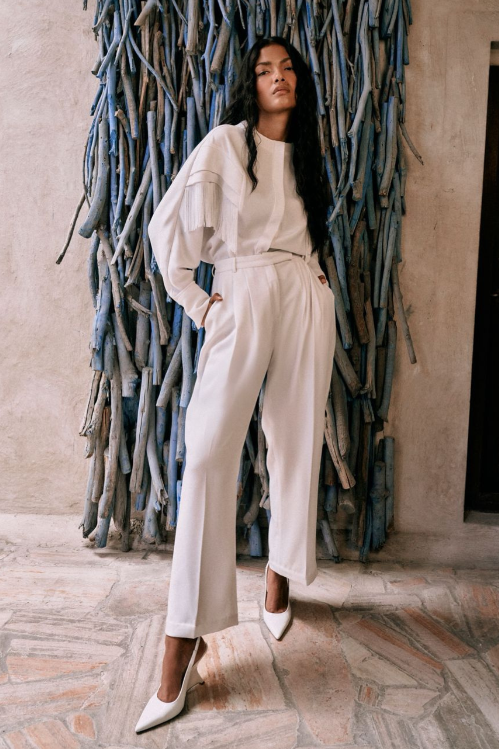Solara Ivory Fringe Shirt & Pants Set