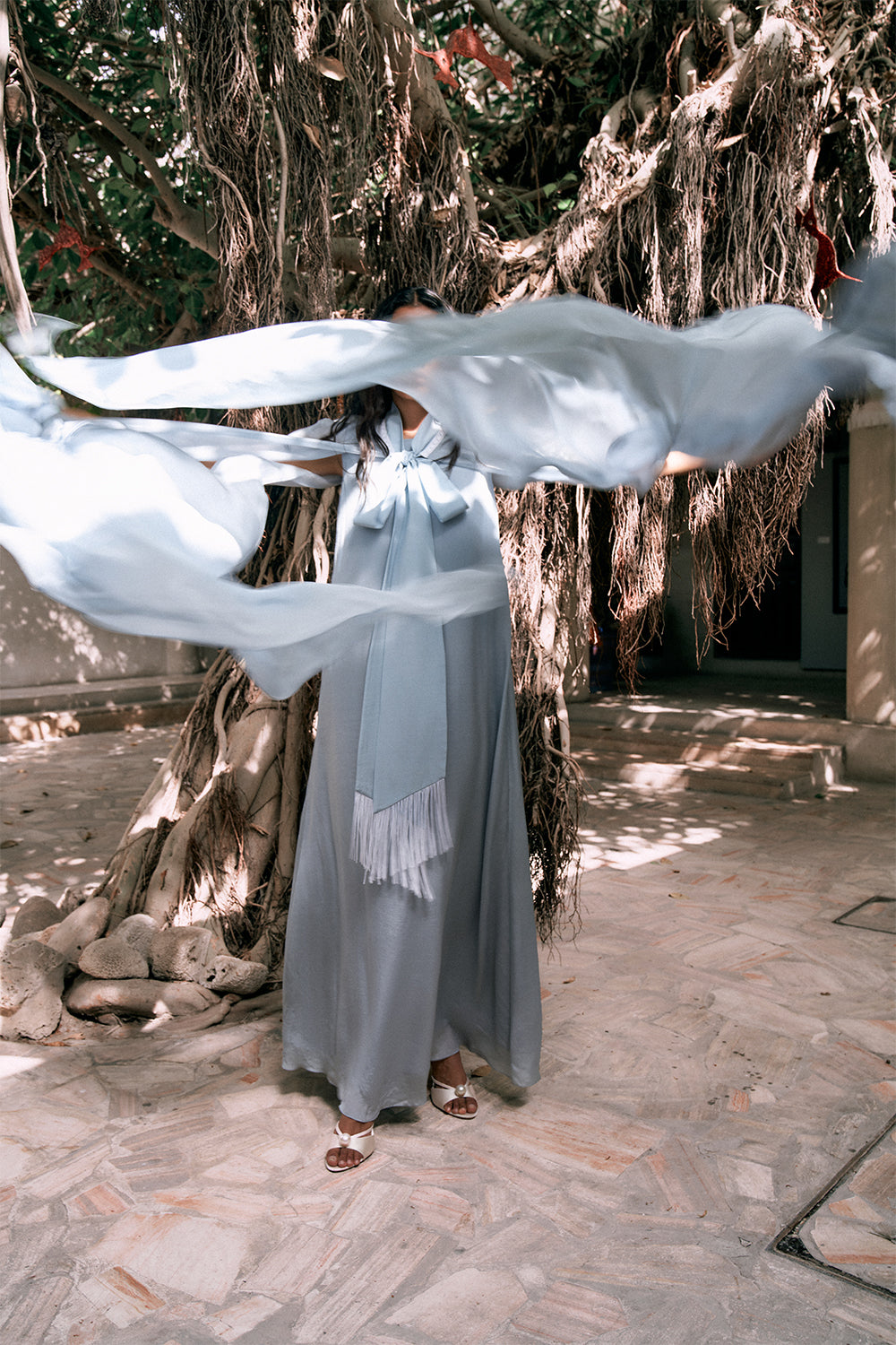 Noora Powder Blue Tie Up Kaftan