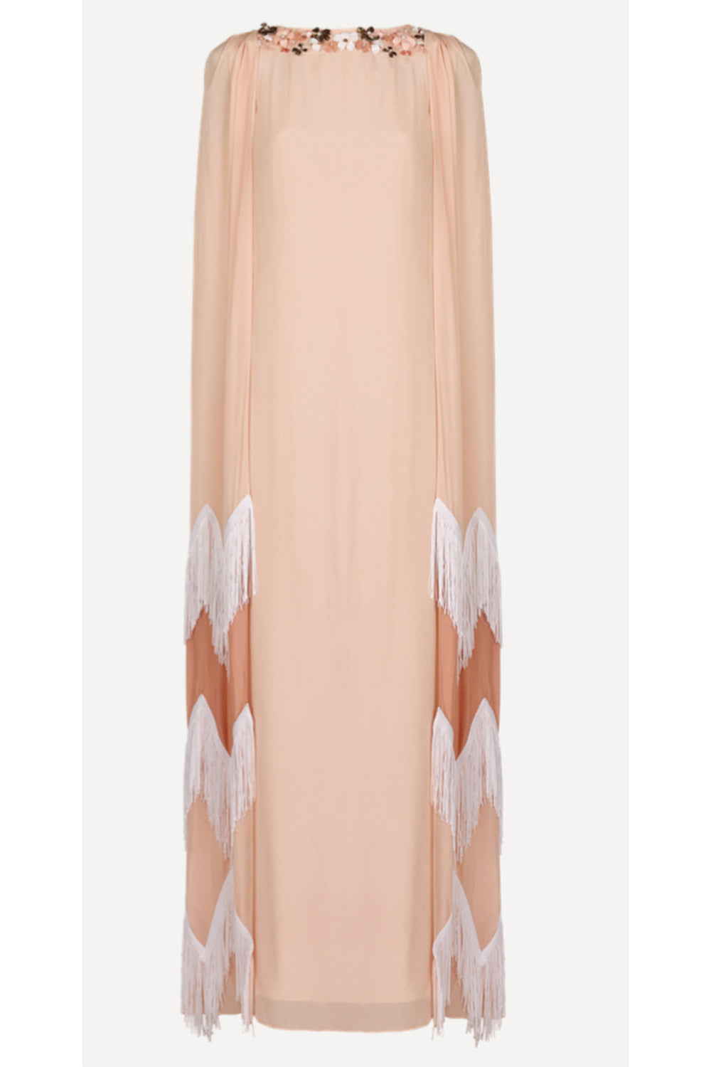 Clair Cape- Style Gown With 3D Floral Neckline