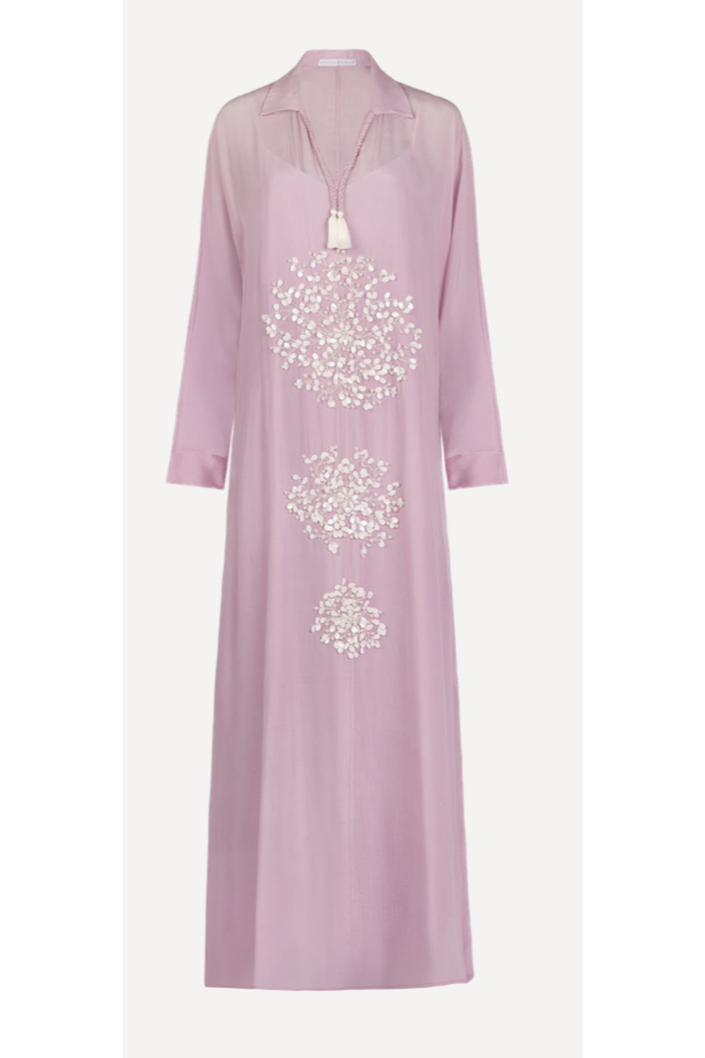 Perle Collared Kaftan-Style Dress With Cascading Motif Embellishments
