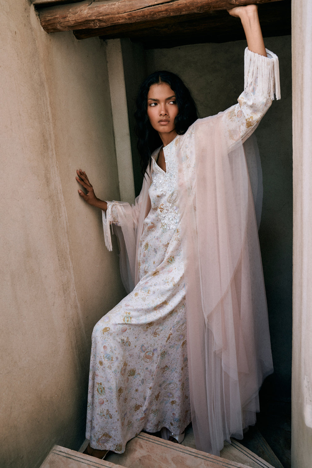 Abaya With Tulle Cape