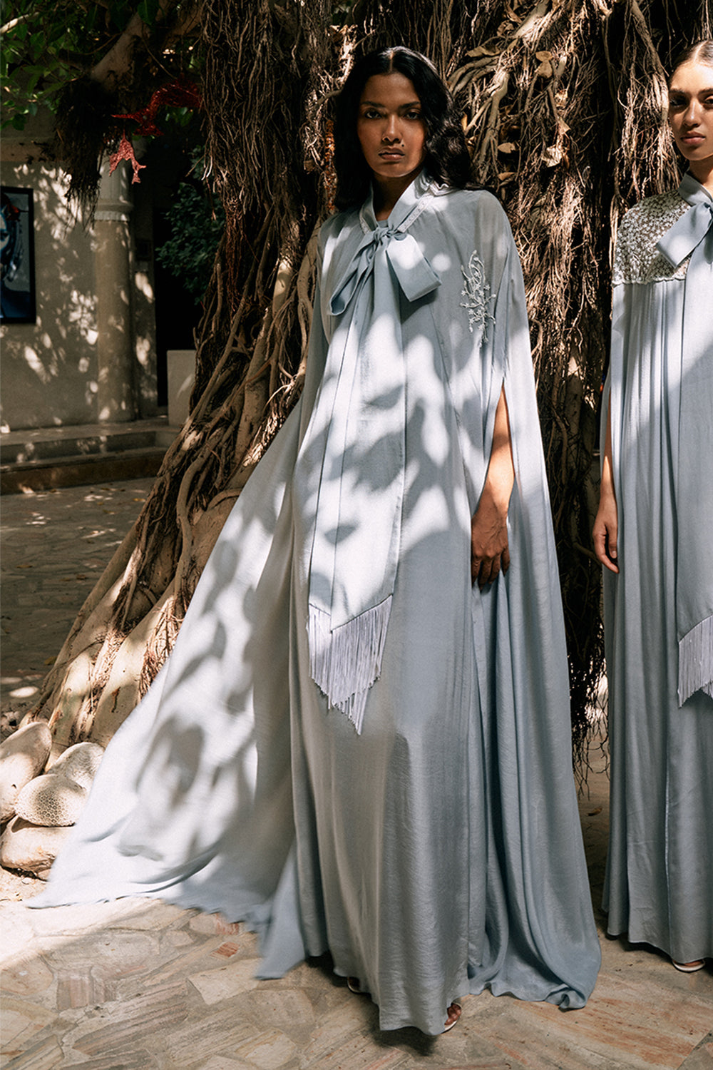 Noora Powder Blue Tie Up Kaftan