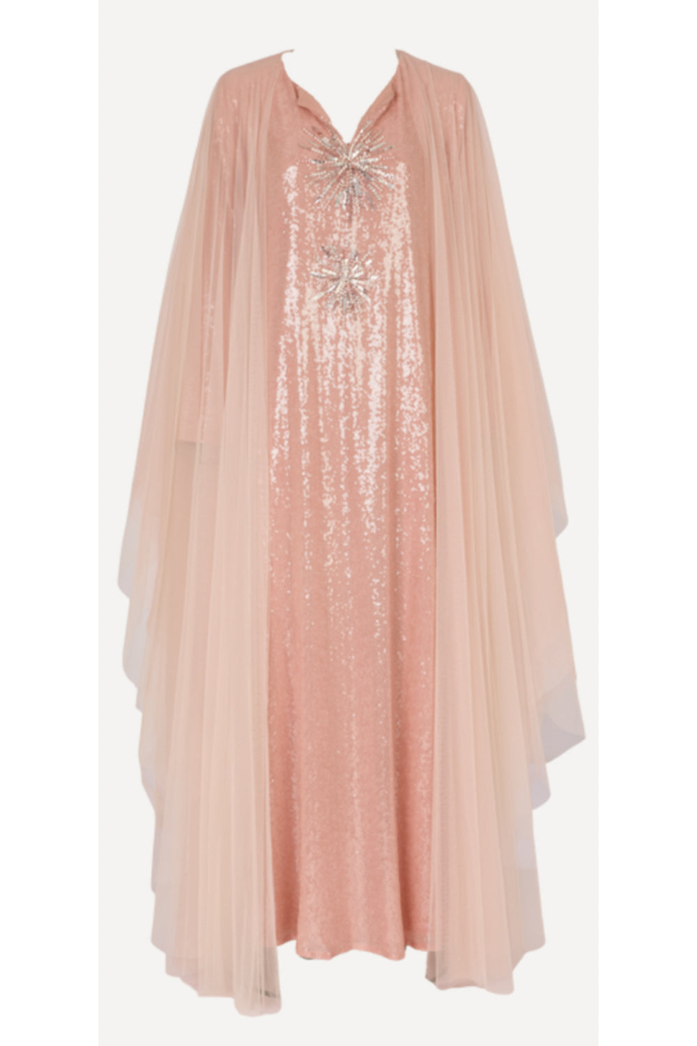 Safina Sequin Kaftan With Tulle Cape