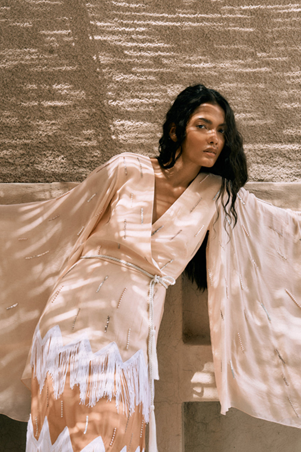 Noor Fringe Chevron Maxi Gown