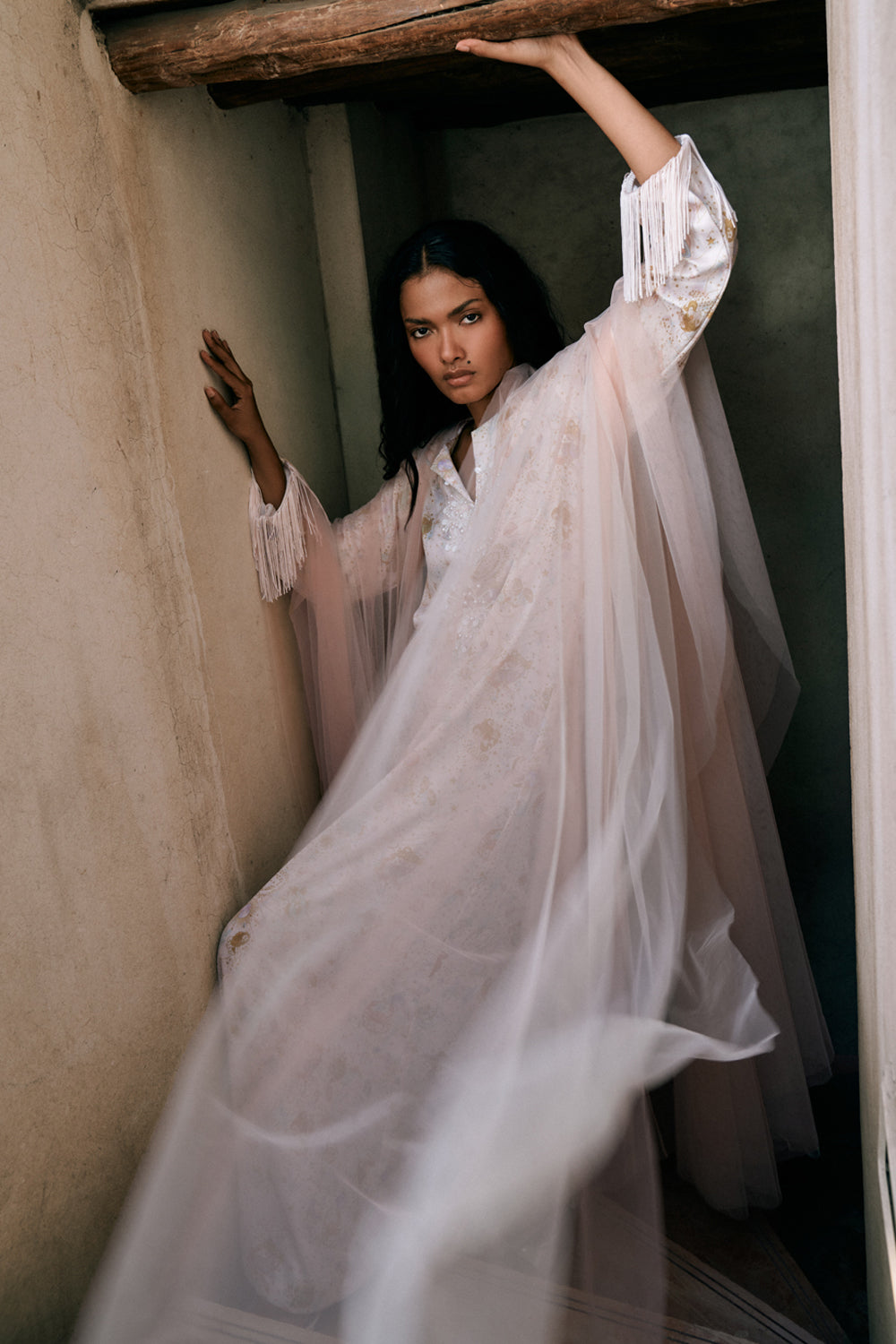 Abaya With Tulle Cape