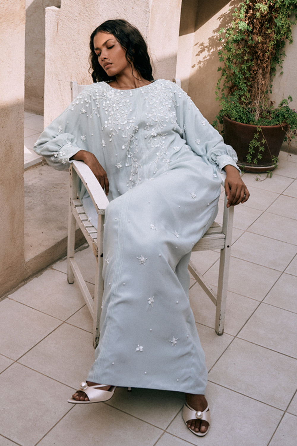 Luna Mint Green Embroidered Kaftan