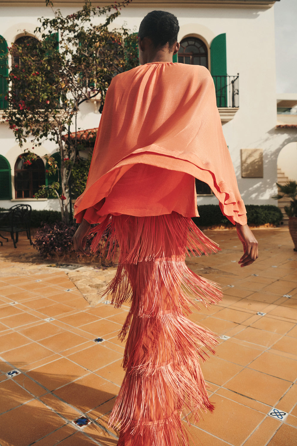Deep Tangerine Pant, Top & Cape Set