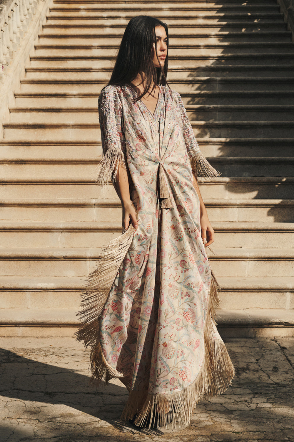 Pink Floral Print Kaftan