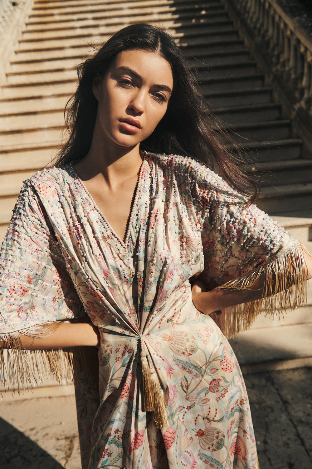 Pink Floral Print Kaftan