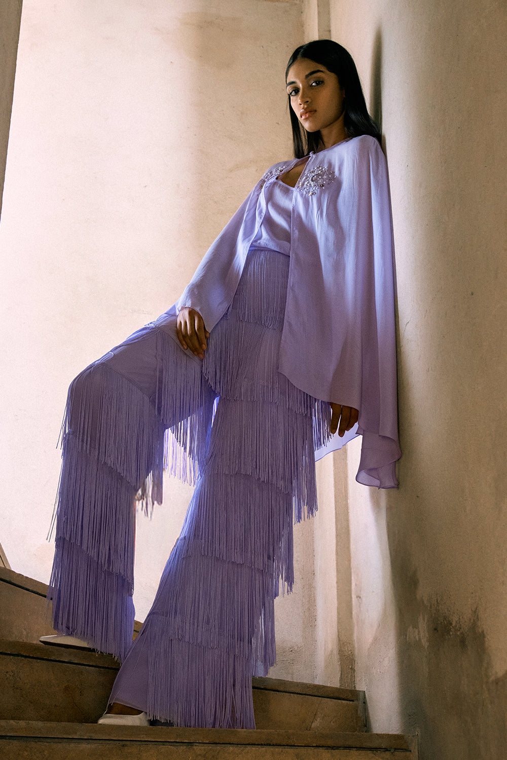 Astral Lilac Cape Top & Fringed Pants