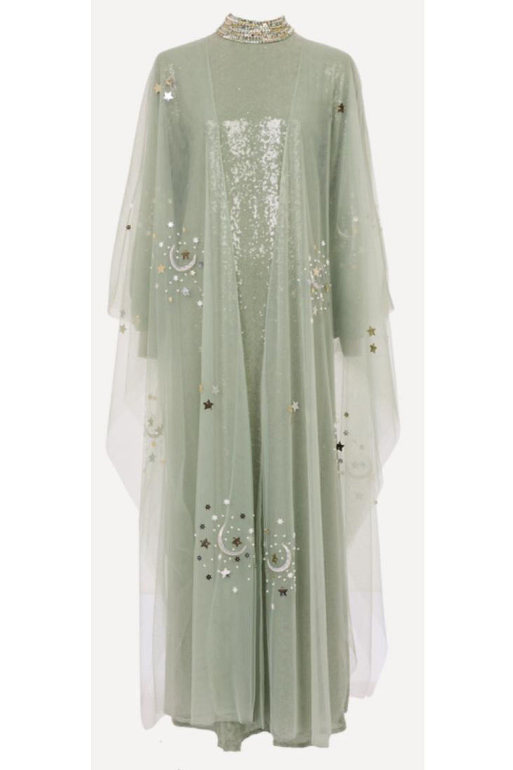 Serein Sequin Kaftan With Tulle Cape