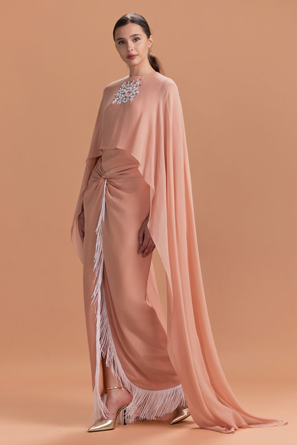 Elara Elongated Sleeves With Fringe Skirt